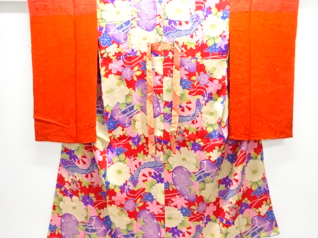 JAPANESE KIMONO / ANTIQUE JUBAN / SILK / KINSHA / DRUM & PEONY & KIKU